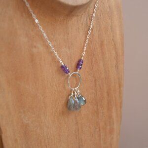 Labradorite and Amethyst Necklace in Sterling Silver